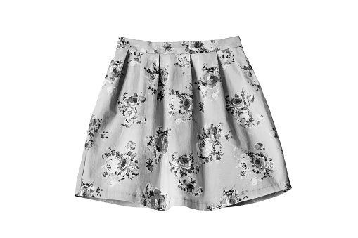 Black and white floral flared mini skirt on white background