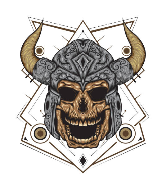 illustrations, cliparts, dessins animés et icônes de crâne dans un ensemble de casque viking, illustration vectorielle - viking mascot warrior pirate