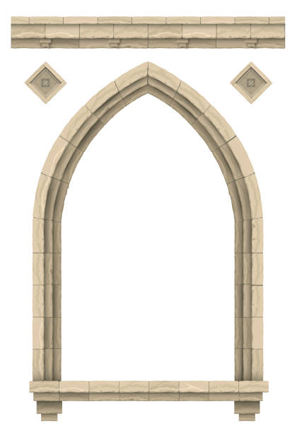 illustrazioni stock, clip art, cartoni animati e icone di tendenza di castello gotico antico beige in pietra o arco del tempio - window arch white indoors