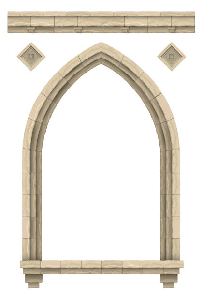 돌 베이지 색 골동품 고딕 양식의 성 또는 사원 아치 - 성 건축물 stock illustrations