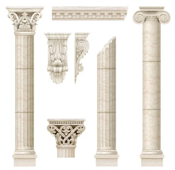 Vector illustration of Set of old classical columns