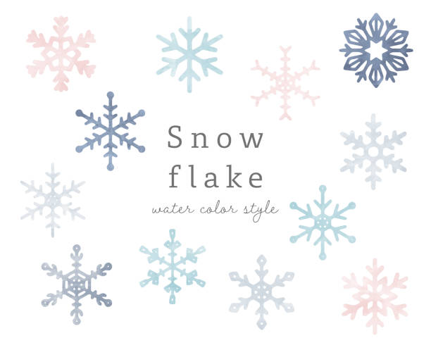 A set of cute and simple watercolor snowflake icons A set of cute and simple watercolor snowflake icons ice drawings stock illustrations