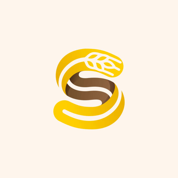 Letter S logo with negative space wheat. Perfect vector font for bakery identity, badges or emblems for natural fresh products, etc. insignia healthy eating gold nature stock illustrations