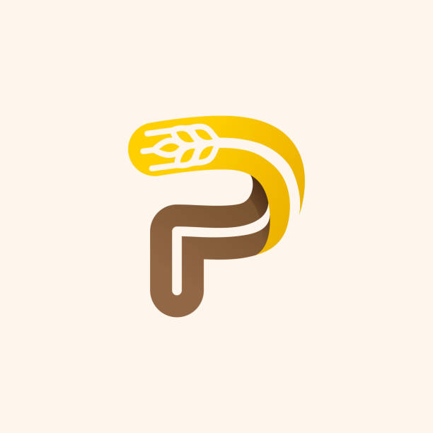 Letter P logo with negative space wheat. Perfect vector font for bakery identity, badges or emblems for natural fresh products, etc. insignia healthy eating gold nature stock illustrations