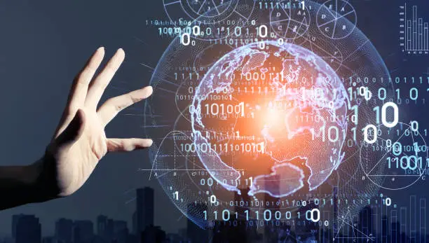 Photo of Digital transformation concept. Binary code. AI (Artificial Intelligence).
