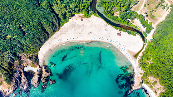 Silistar, Bulgaria. Amazing turquoise water and sandy beach on bulgarian Black Sea
