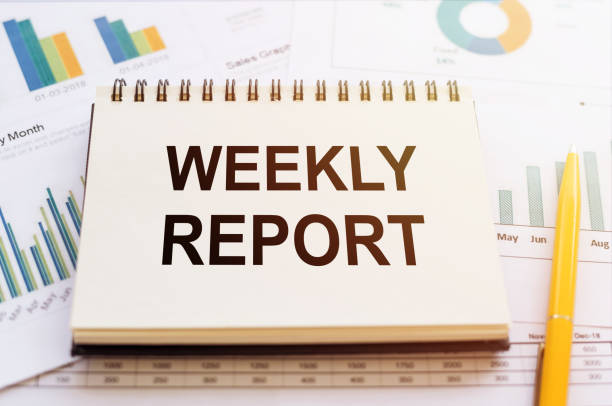 istock weekly report - text written in notebook on financial charts 1271699281