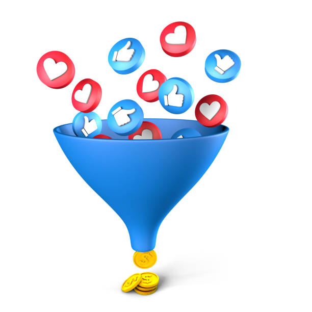 istock Facebook sales funnel. Likes and comments make money. Isolated on white background. 3d render 1271703323