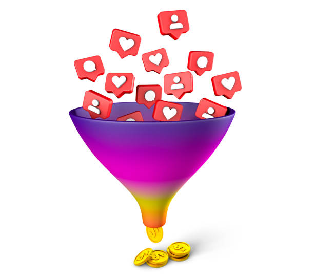 istock Instagram Sales funnel. Likes, comments, subscriptions bring money on social networks. Isolated on white background. 3d render 1271703333