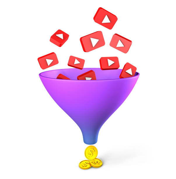 Youtube Sales funnel. Video views make money. Isolated on white background. 3d render