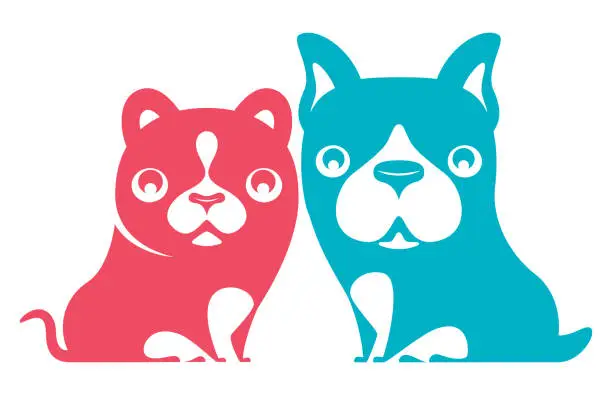 Vector illustration of kitten and puppy symbol
