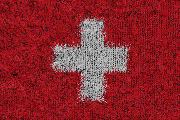 Grunge map of Switzerland with its flag printed within its border on an old paper.