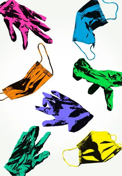 Vector illustration of Disposable Protective Gloves and Face masks