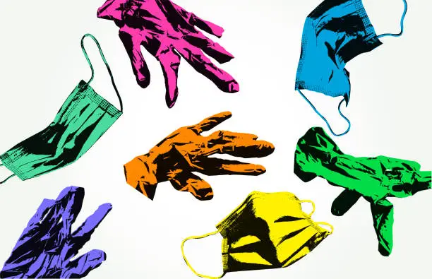 Vector illustration of Disposable Protective Gloves and Face masks