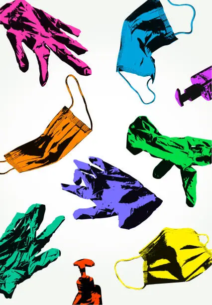 Vector illustration of Disposable Protective Gloves and Face masks