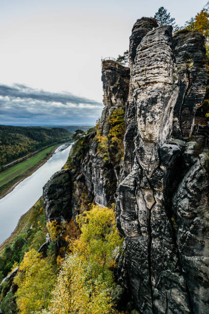 istock Elbe river from Bastei bridge and Sandstone mountains, Germany 1271705857