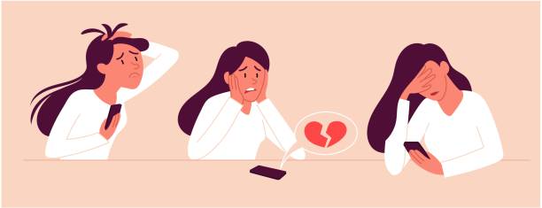 ilustrações de stock, clip art, desenhos animados e ícones de three depictions of a sad young woman - despair depression adult boyfriend