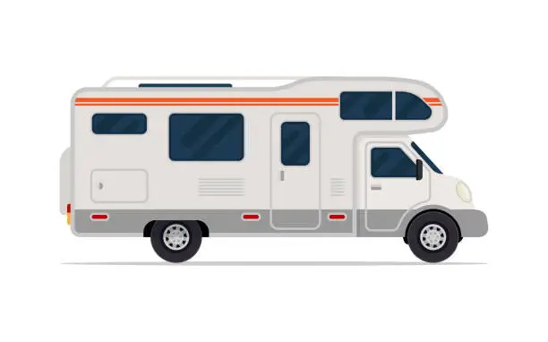 Vector illustration of Modern camper van. Comfortable motorhome. Side view.