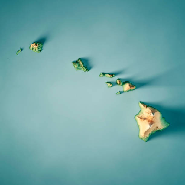 mappa topografica di rendering 3d delle hawaii - big island isola di hawaii foto e immagini stock