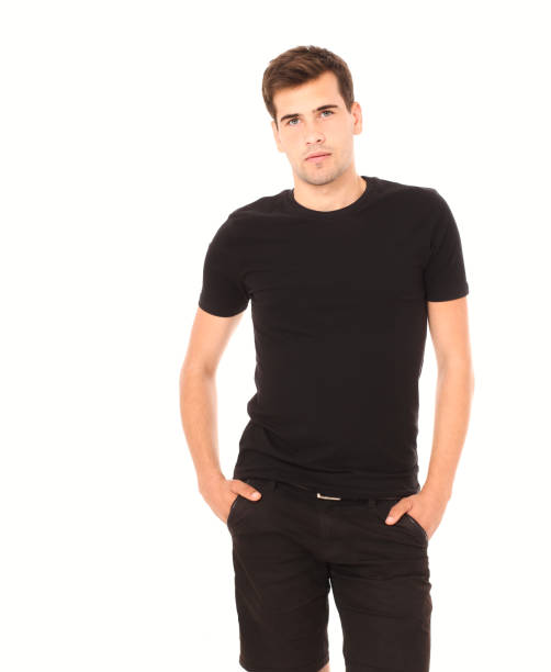 istock Smart thinking young man in black shirt isolated on white. Copy space and selective focus. Mock up 1271726845