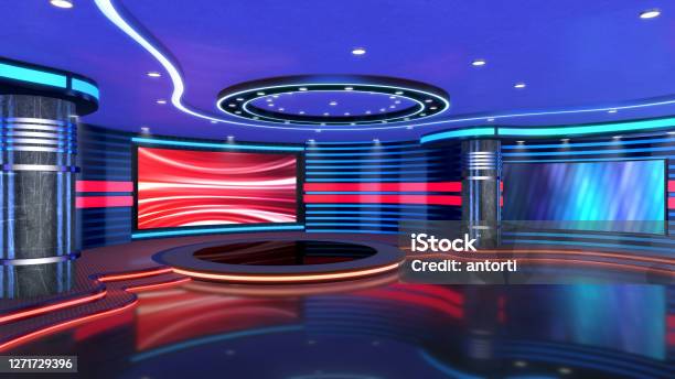 Television Studio Virtual Studio Set Ideal For Green Screen Compositing Stock Photo - Download Image Now