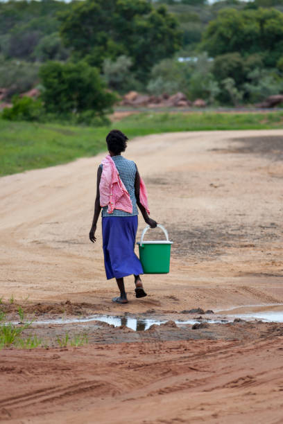 물을 운반하는 아프리카 여성 - scarcity water people land 뉴스 사진 이미지