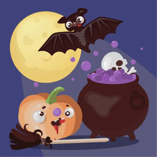 Vector illustration of BAT MAGIC Halloween Holiday Cartoon Vector Illustration Set