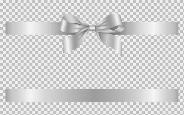 silver bow and ribbon silver bow and ribbon vector silver colored stock illustrations