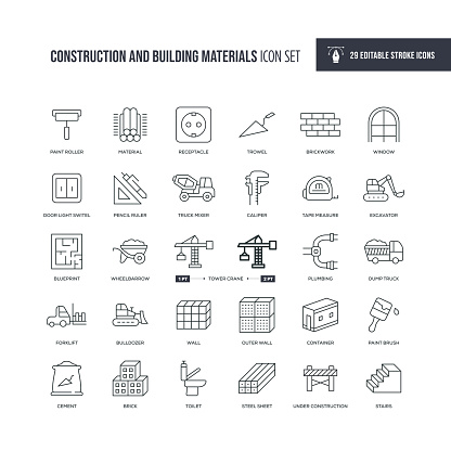 29 Construction and Building Materials Icons - Editable Stroke - Easy to edit and customize - You can easily customize the stroke with