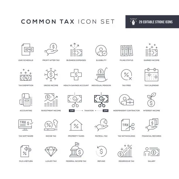 Vector illustration of Common Tax Editable Stroke Line Icons