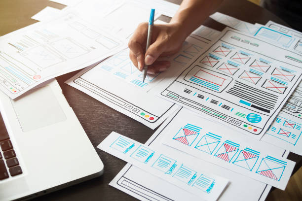 Website designer Creative planning application developer development draft sketch drawing template layout prototype framework wireframe design studio . User experience concept . diseñador de sitios web diseñador de aplicaciones de planificación creativa desarrollo de aplicaciones desarrollo de proyecto de dibujo de dibujo de diseño de plantilla de diseño de marco de estructura alámbrica studio . concepto de experiencia de us