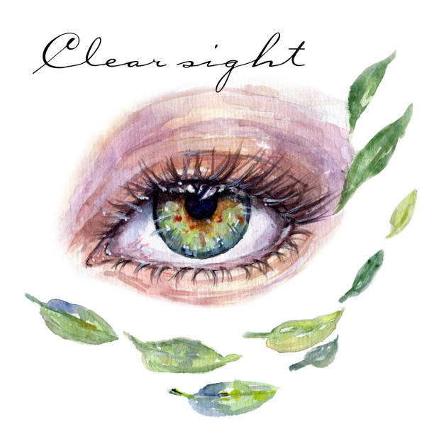 istock Watercolor eye and green leaves 1271740315
