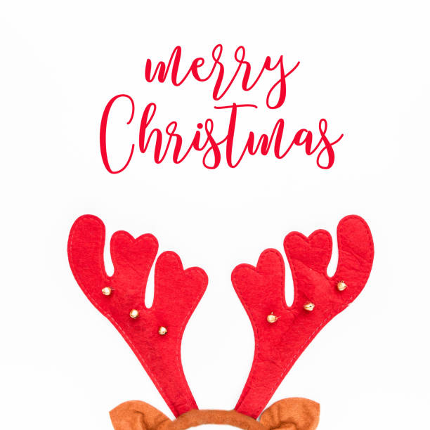 Christmas deer hat. Flat lay, top view Christmas concept