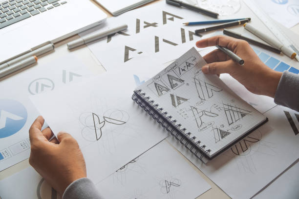 istock Graphic designer creative design sketch drawing logo Trademark brand Workspace 1271742718