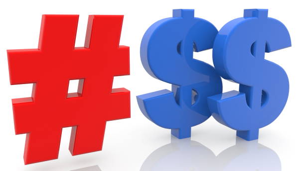 istock Hashtag and blue dollar signs 1271744862