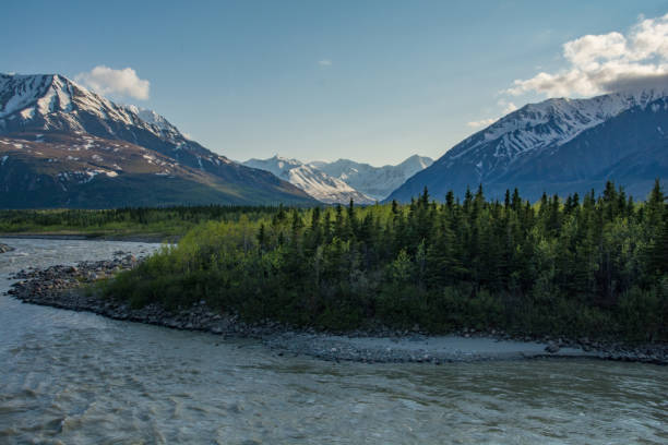 istock Winding river through a forested valley in Alaska 1271748038