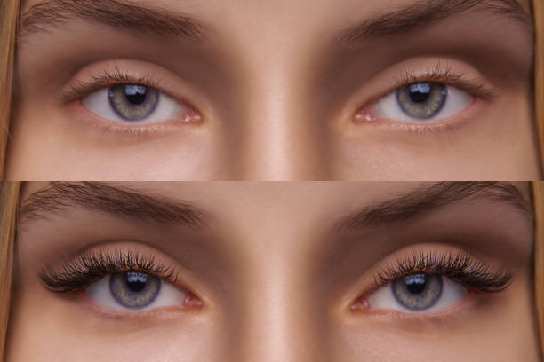 istock Eyelash Extension. Comparison of female eyes before and after 1271748165