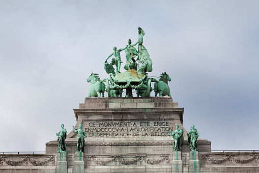 Back of Quadriga of le Cinquantenaire arch triomphe in Brussels, monument from early 20th century at Jubelpark