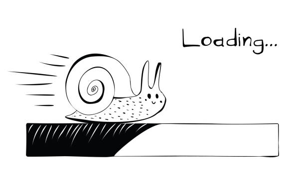 로딩 바 격리된 손으로 그린 달팽이 또는 슬러그 - snail escargot animal speed stock illustrations