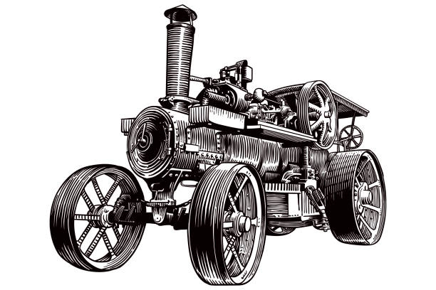 ilustrações, clipart, desenhos animados e ícones de desenho vetorial de um velho trator a vapor - road going steam engine