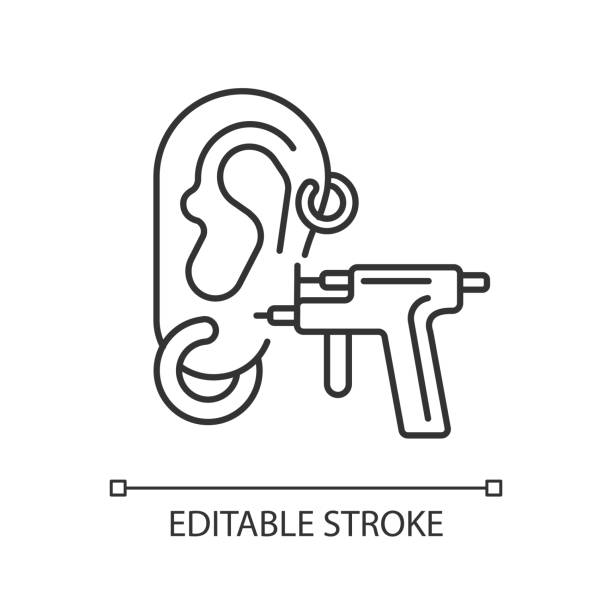 Piercing linear icon Piercing linear icon. Beauty salon. Body modifications. Ear and body piercing. Beauty procedures. Thin line customizable illustration. Contour symbol. Vector isolated outline drawing. Editable stroke cartilage piercings stock illustrations