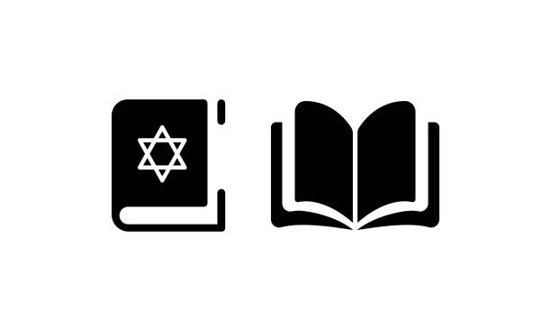 ilustrações, clipart, desenhos animados e ícones de ícone bíblico. livro de religião com david star. feche e abra. vetor em fundo branco isolado. eps 10 - yiddish