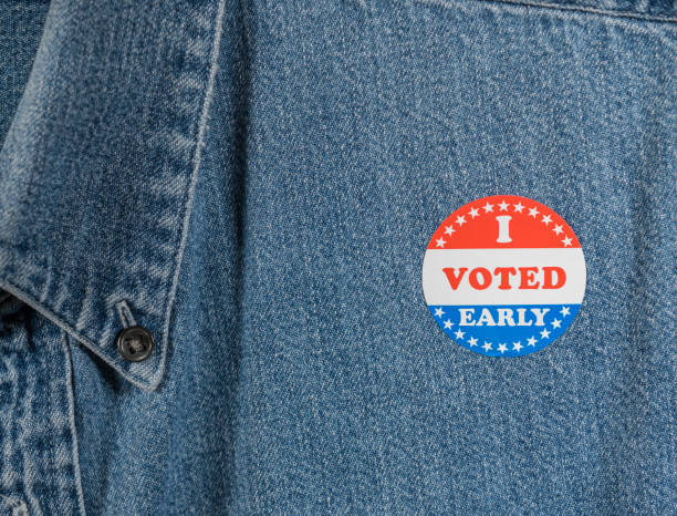 istock Blue denim working clothing with I Voted Early sticker 1271757020