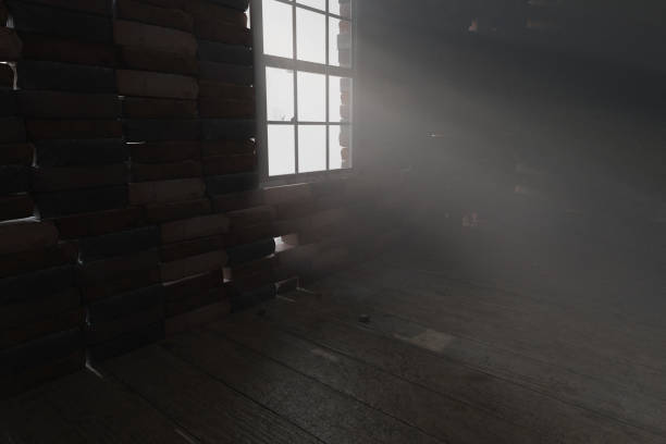 istock 3d rendering of abandoned loft room with light rays at window 1271757091