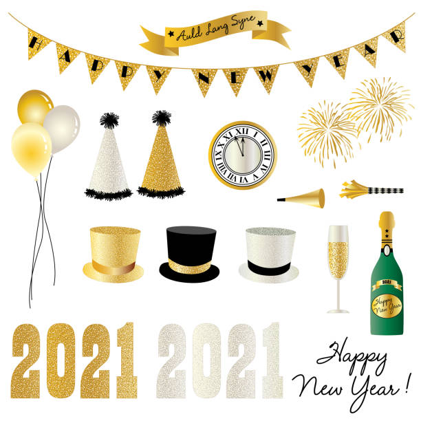 stockillustraties, clipart, cartoons en iconen met 2021 oudejaarsavond clipart graphics - party hat icon