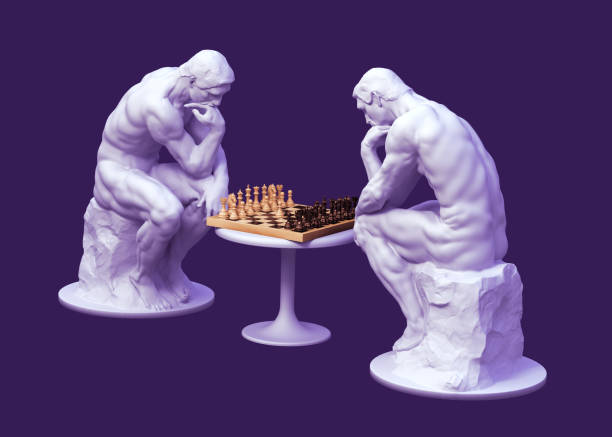 istock Two Thinkers Pondering The Chess Game On Purple Background 1271759897