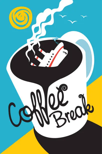 Vector illustration of Decorative banner with an inscription Coffee break