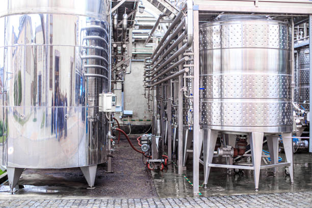 istock Stainless steel containers for food production 1271760854