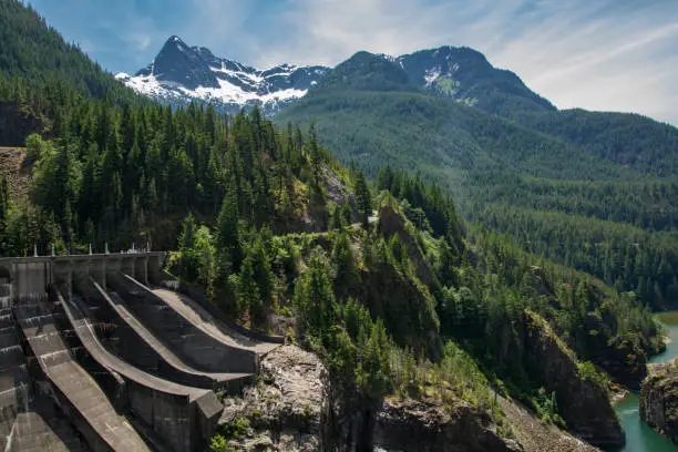 Cliffs, a forest, and a ravine in the North Cascade mountains