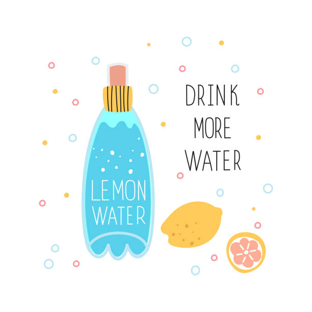 питьевая вода с лимоном в бутылке. концепция пить больше воды. - glass water freshness tonic water stock illustrations